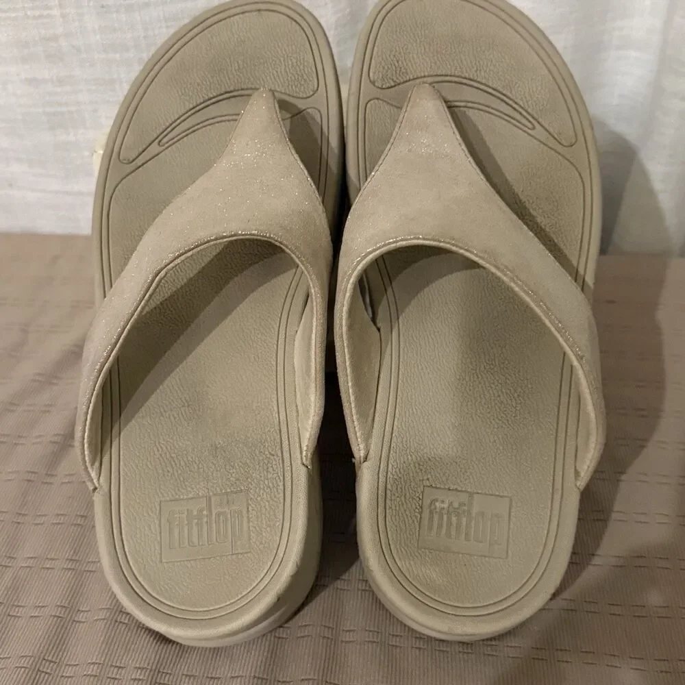 Fitflop Sz 8 Shimmy Suede Toe Post Thong Flip Flop Sandals Women's  Pale‎ Gold